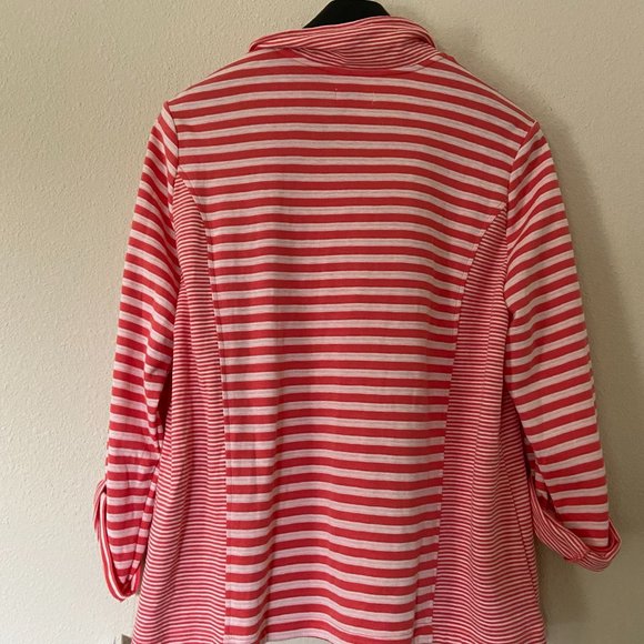 Croft & Barrow XXL Women Jacket Mixed Stripe Zip-Front Roll Tab Sleeve Thin Knit - Picture 7 of 7